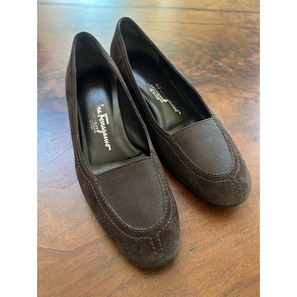 Vintage Ferragamo Suede Wedge Loafers